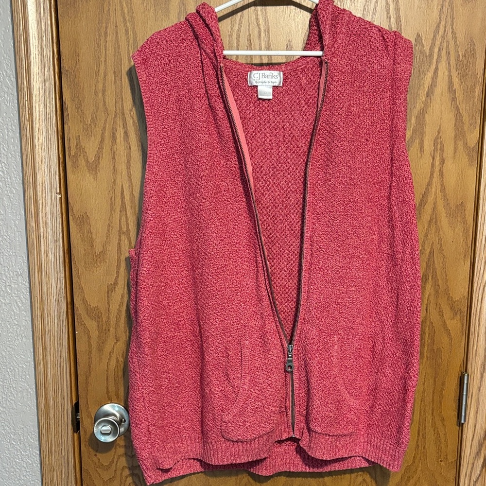 CJ Banks Pink Hooded Knit Cardigan